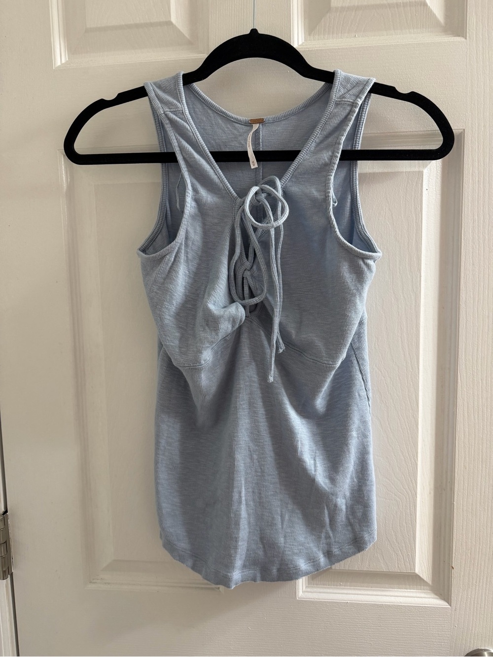 Free People We The Free Blue Ribbed Tie-Front Tank Top Size M